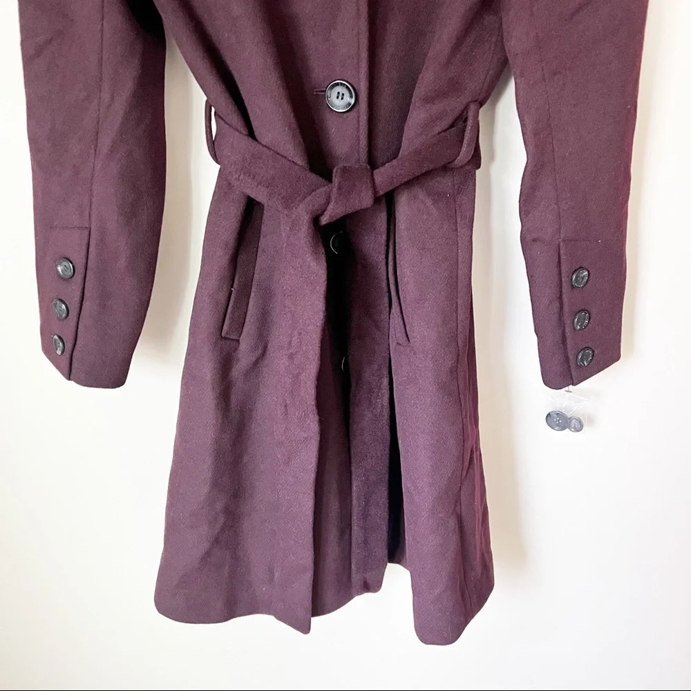 Sam Edelman Belted Wool Blend Trench Coat Wine Burgundy 2 NWT - Picture 5 of 14